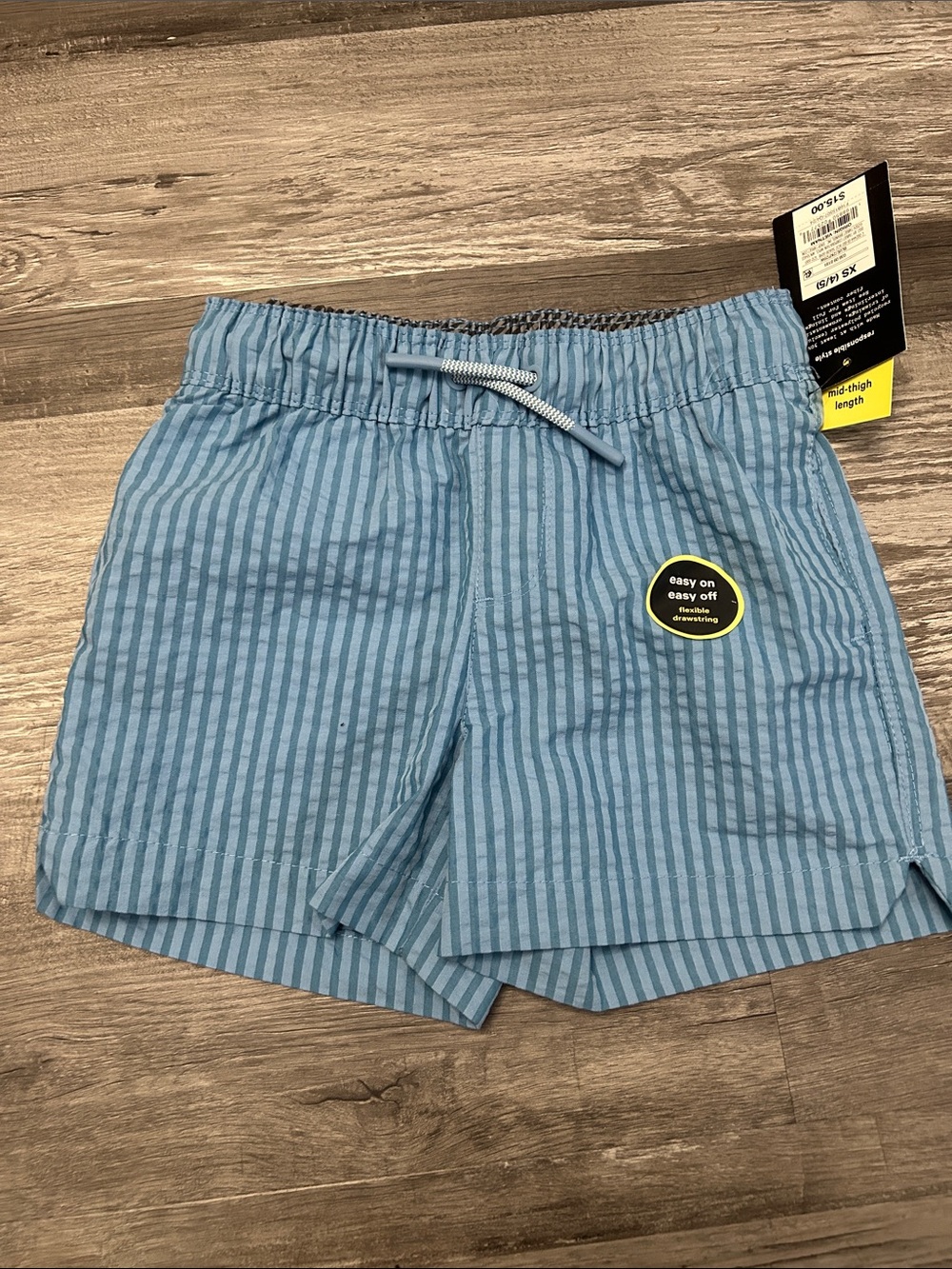Light Blue Striped Swim Trunks